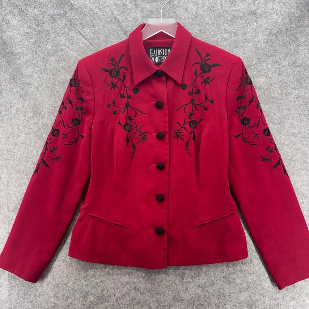 Hairston Roberson Women Embroidered‎ Button Front Jacket Sz 10 Red Western Rodeo